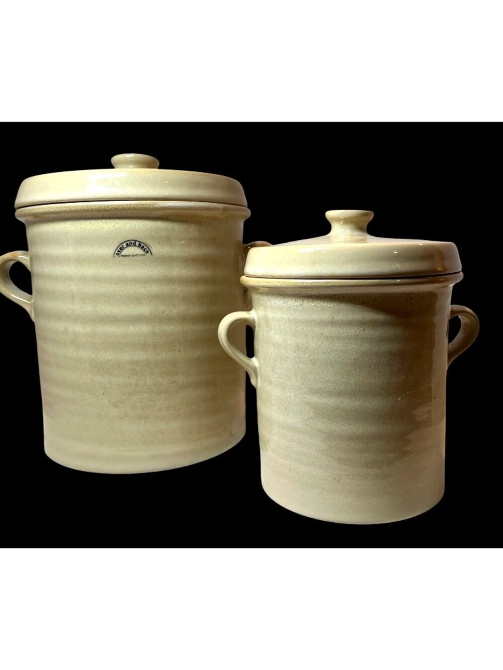 Over And Back Stoneware Large & Small Lidded Canisters Beige Set Of 2 Kitchen St